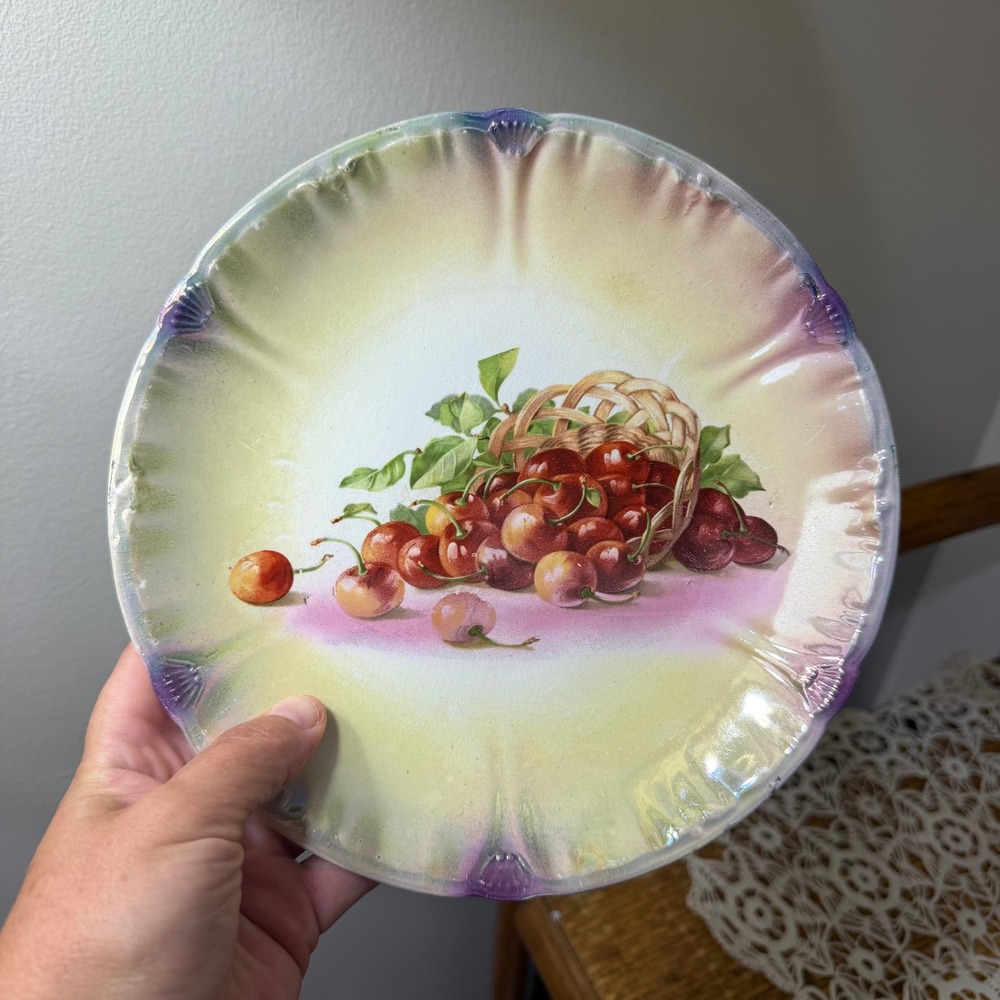 Vintage Franz Ant. Mehlem Bonn Lustreware Cherry Plate 8.5" Germany Antique